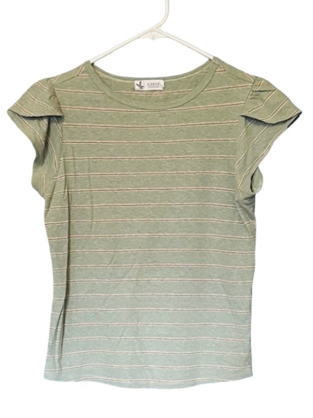 Carve Designs Green Striped Flutter Sleeve Tee